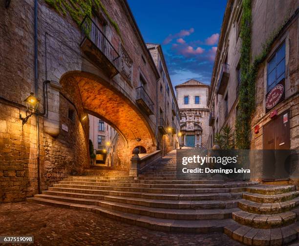 staircase of san martin, girona, catalonia, spain - girona stock-fotos und bilder