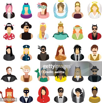 Masked people icons set. Masked people icons set.