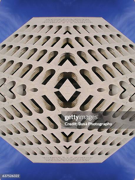 abstract image: kaleidoscopic image of palazzo della civiltà del lavoro, also called colosseo quadrato (square colosseum), in the eur quarter in rome, italy - quadrato stock pictures, royalty-free photos & images