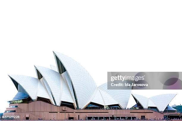 sydney's opera house roofline against white background with copy space - opera house stock pictures, royalty-free photos & images