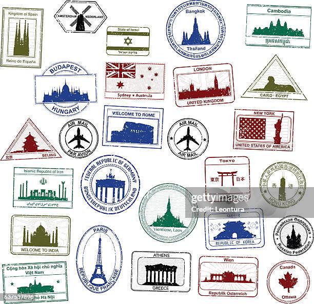 passport stamps - tokyo stock illustrations