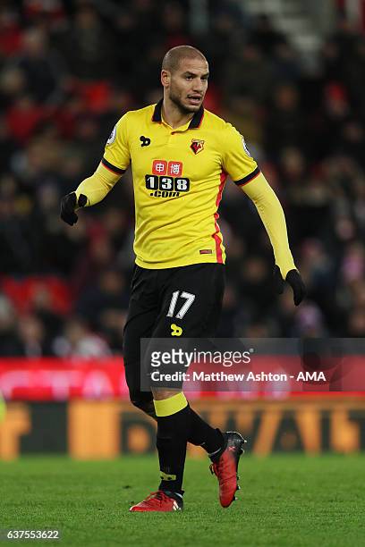 Adlene Guedioura of Watford during the Premier League match between Stoke City and Watford at Bet365 Stadium on January 3, 2017 in Stoke on Trent,...
