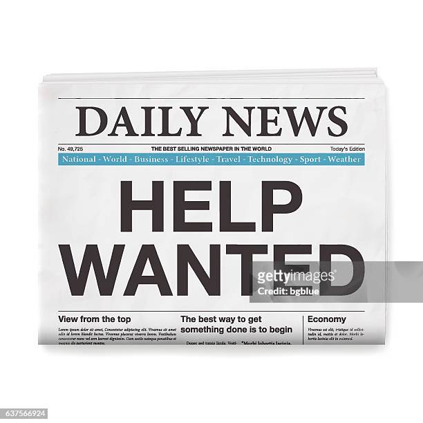help wanted headline. newspaper isolated on white background - job listing stock illustrations