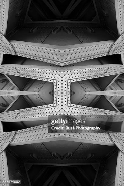 abstract image: kaleidoscopic image of steel structural beams - spaceship bridge stock illustrations