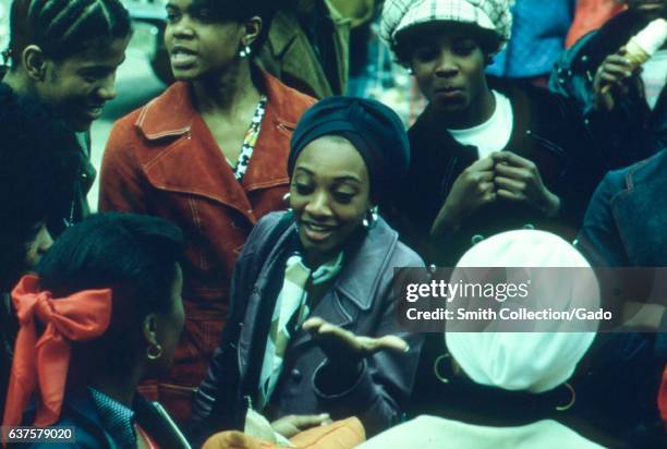 Students socialize at the George Westinghouse High School in Chicago, Illinois, May, 1973. Image courtesy National Archives. .