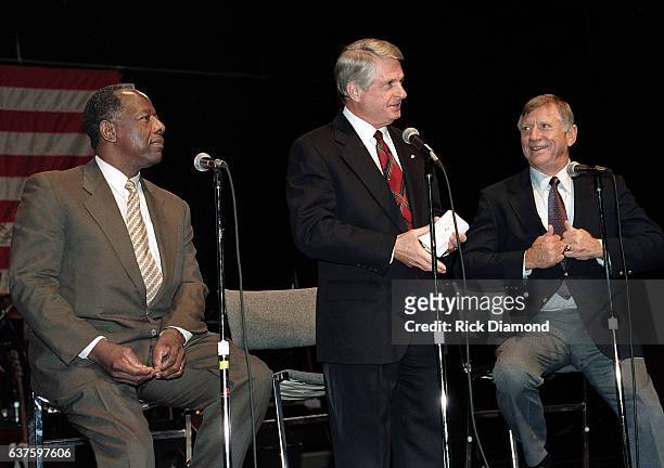 Baseball Legends Hank Aaron And Mickey Mantle hold Fund Raiser for Georgia Governor Zell Miller at The Georgia World Congress Center in Atlanta...