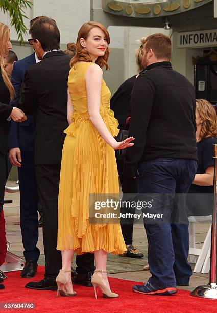 Actress Emma Stone attend the Hand And Footprint Ceremony for Ryan Gosling and Emma Stone at the TCL Chinese Theatre IMAX on December 7, 2016 in...