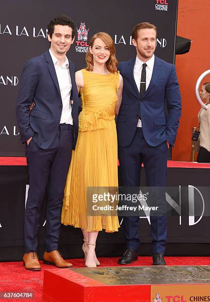 Director Damien Chazelle; Emma Stone; Ryan Gosling attend the Hand And Footprint Ceremony for Ryan Gosling and Emma Stone at the TCL Chinese Theatre...