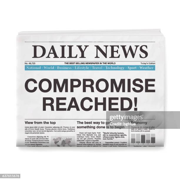 compromise reached! headline. newspaper isolated on white background - broadsheet stock illustrations