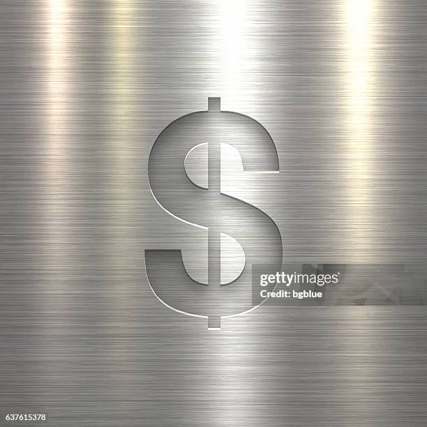 dollar symbol $ - symbol on metal texture background - brushed metal stock illustrations