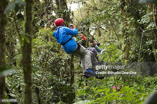 finishing on the zip line - costa rica zipline stock pictures, royalty-free photos & images