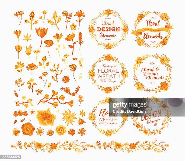 floral design elements - fall wreath stock illustrations