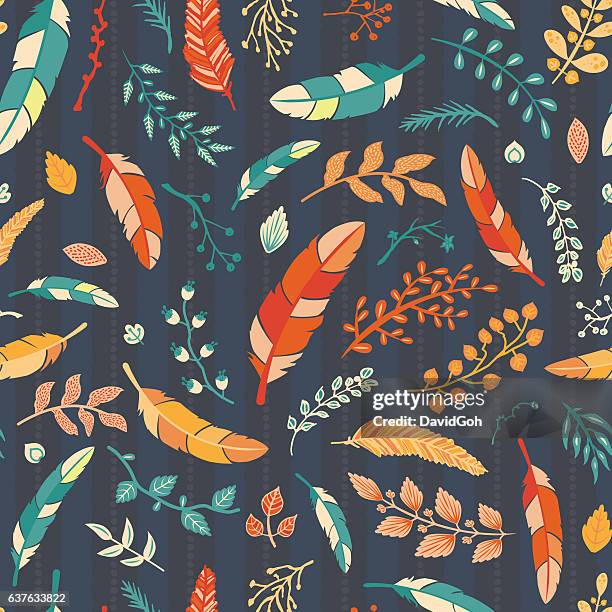 seamless floral pattern - feather pattern stock illustrations