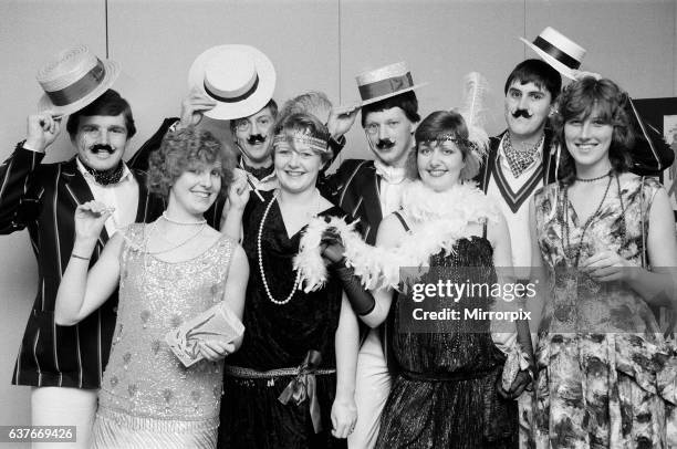 People celebrating New Years Eve at a 'Roaring Twenties' party. Albany, Birmingham, 31st December 1984.