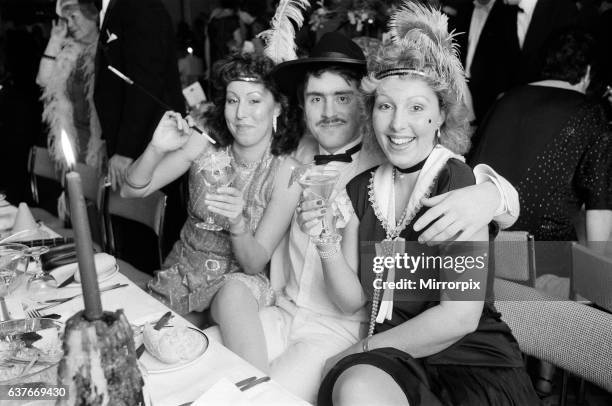 People celebrating New Years Eve at a 'Roaring Twenties' party. Albany, Birmingham, 31st December 1984.
