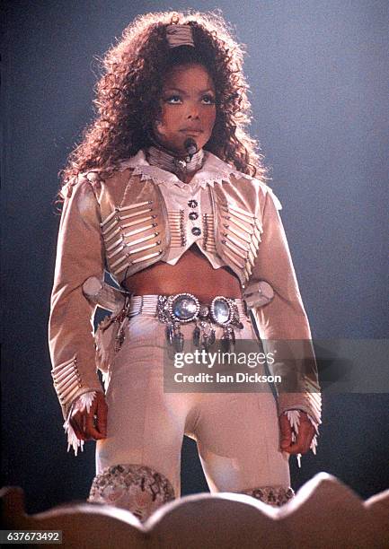 Janet Jackson performing on stage at Wembley Arena, London, 20 April 1995.