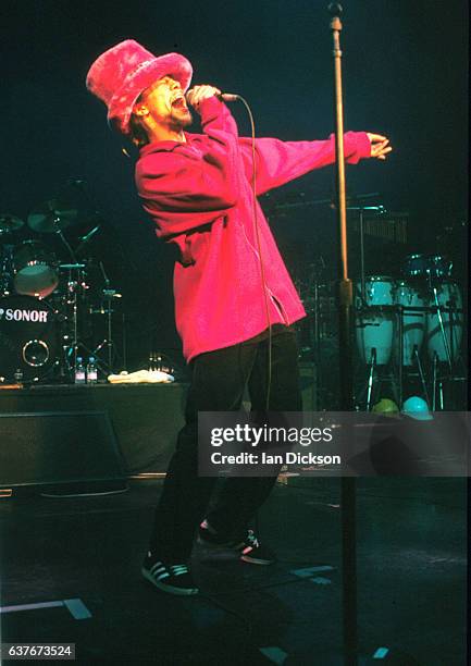 Jay Kay of Jamiroquai performing on stage at The Forum, Kentish Town, London, 11 November 1996.