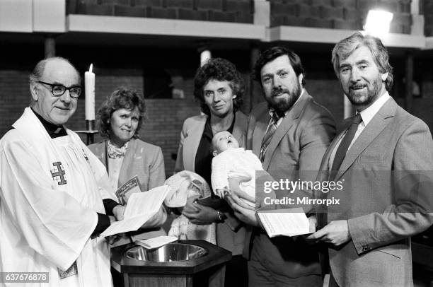 The filming of a christening scene for Brookside, March 1985.