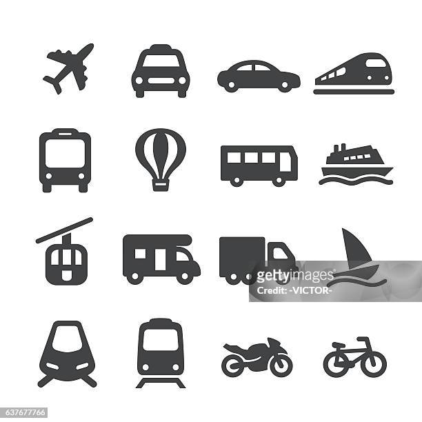 illustrazioni stock, clip art, cartoni animati e icone di tendenza di set icone trasporto - serie acme - mezzo di trasporto