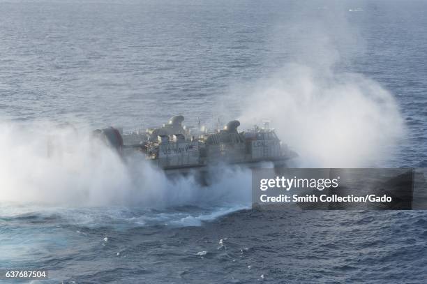 Landing craft air cushion departs the well deck of the amphibious assault ship USS Bonhomme Richard, East China Sea, January 26, 2012. Image courtesy...