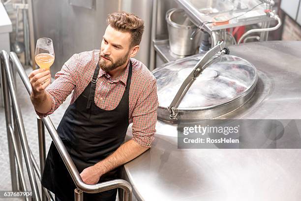 brewer at the manufacturing - bier brouwen stockfoto's en -beelden