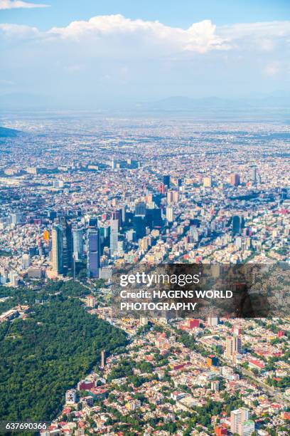 aerial view of mexico city out of a airplain - bosque de chapultepec stockfoto's en -beelden