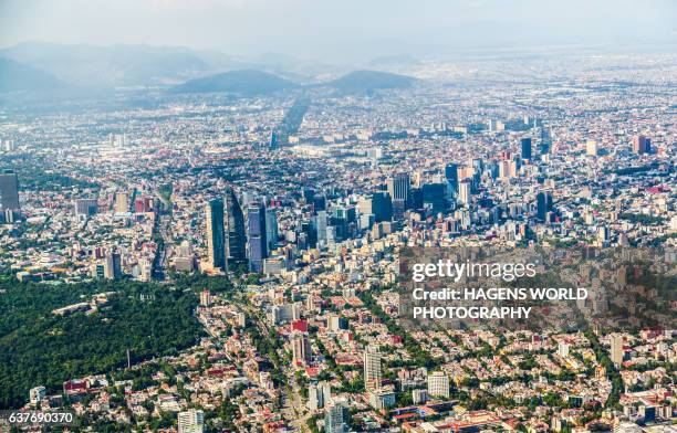 aerial view of mexico city out of a airplain - urban sprawl ストックフォトと画像