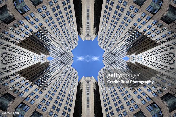 abstract image: kaleidoscopic image of highrise in midtown manhattan, new york city, usa - kaleidoscope pattern stock pictures, royalty-free photos & images