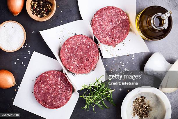 fresh minced meat,  burger steak cutlets ready to prepare - juicy stock pictures, royalty-free photos & images