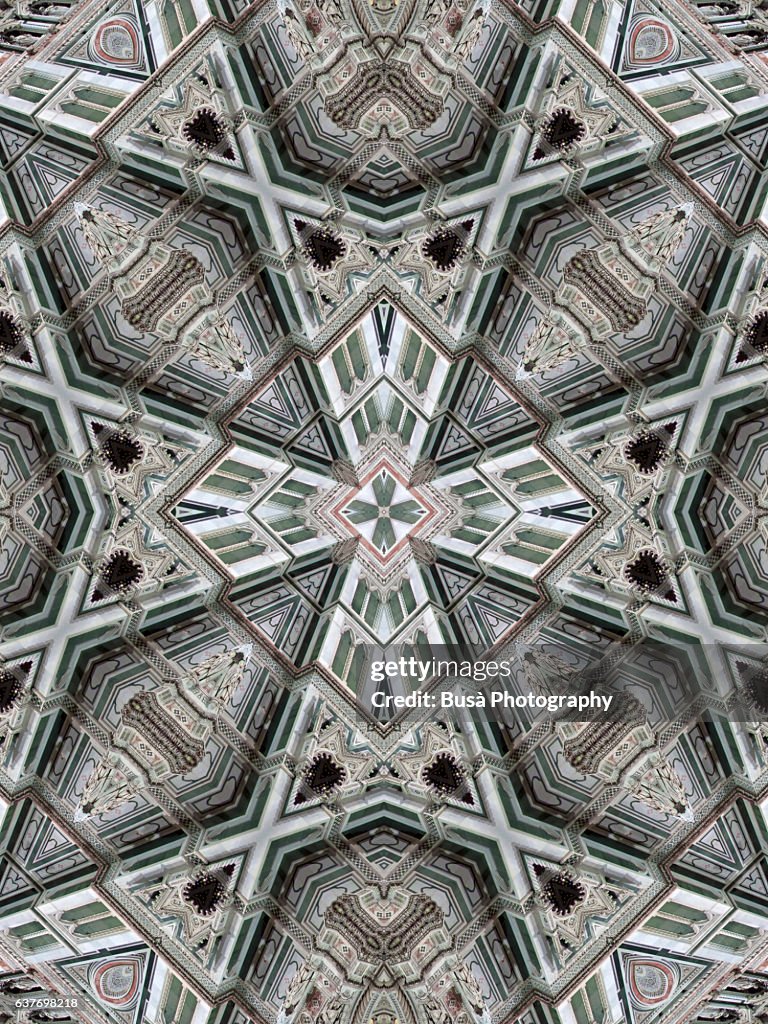Abstract image: kaleidoscopic image of the facade of the Florence Cathedral, Italy