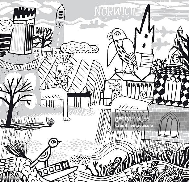 city of norwich in norfolk - norwich cathedral stock illustrations