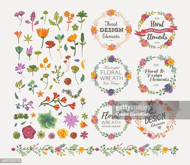 stockillustraties, clipart, cartoons en iconen met floral design elements - bouquet