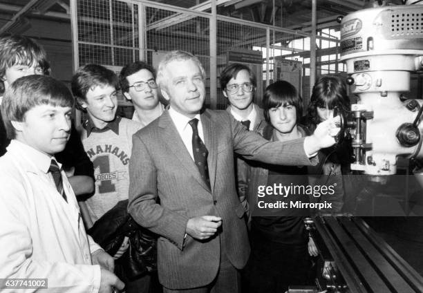 Youth Opportunities Programme school leavers meet Mr John Egan, chairman of Jaguar Cars, at the company's Radford training centre. 24th August 1981.