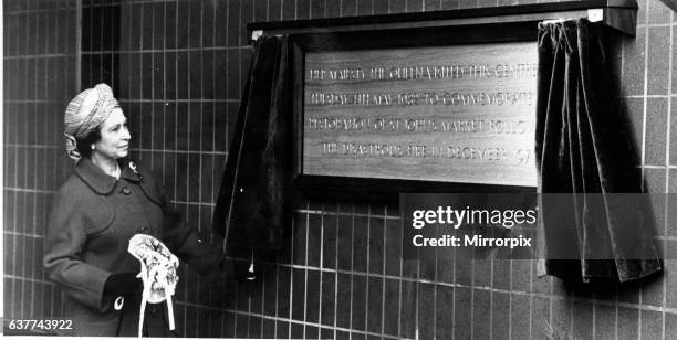 Queen Elizabeth II , in Liverpool, unveiling a plaque to commemorate the restoration of St Johns's Market. Picture taken 4th May 1982.