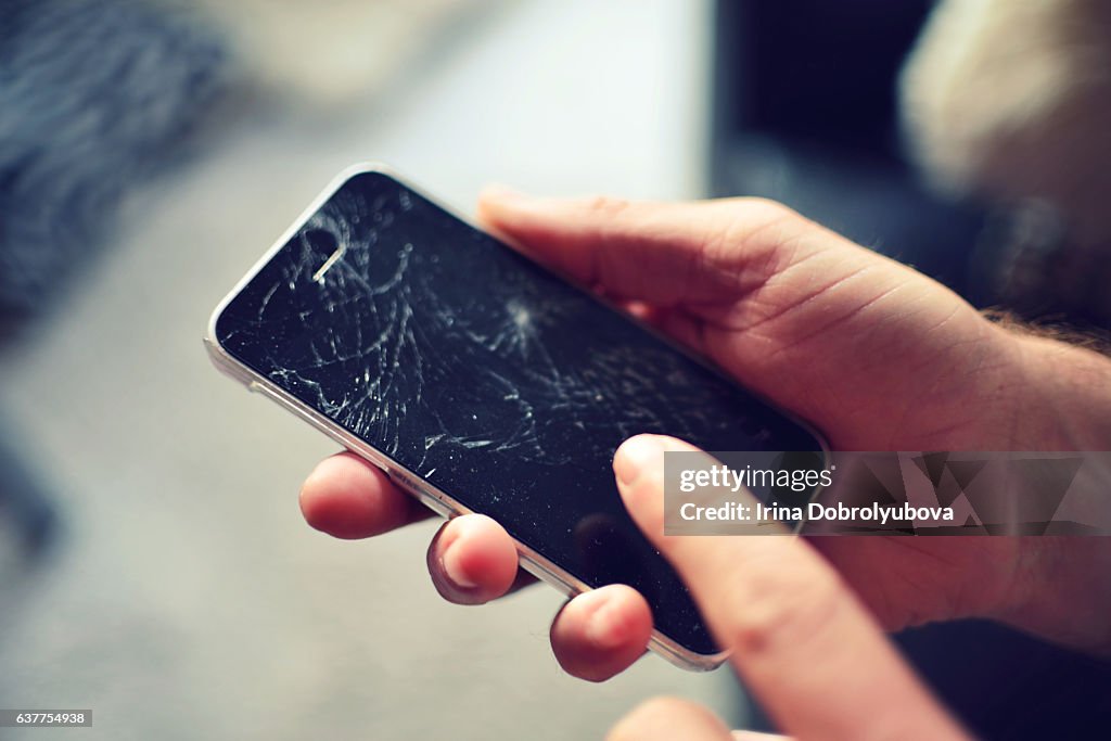 Broken screen of smartphone