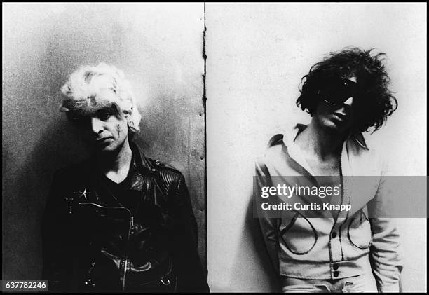 Portrait of American electronic rock group Suicide, Alan Vega and Martin Rev, as they pose at Maxs Kansas City nightclub, New York, New York, 1976.