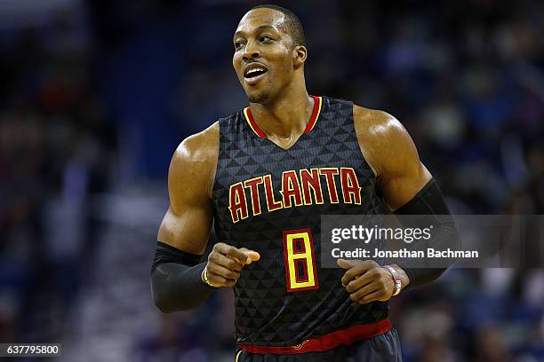 Dwight Howard of the Atlanta Hawks reacts during a game at the Smoothie King Center on January 5, 2017 in New Orleans, Louisiana. NOTE TO USER: User...