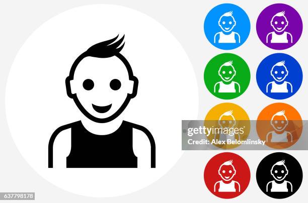 teenager face icon on flat color circle buttons - child profile stock illustrations
