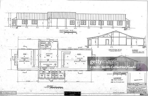 Blueprint for NASA/NACA's West Area Cafeteria at the Langley Research Center, showing a "White Dining Room" and a smaller, segregated "Colored Dining...