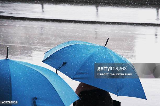 close-up of wet umbrella during rainy season - storm foto e immagini stock