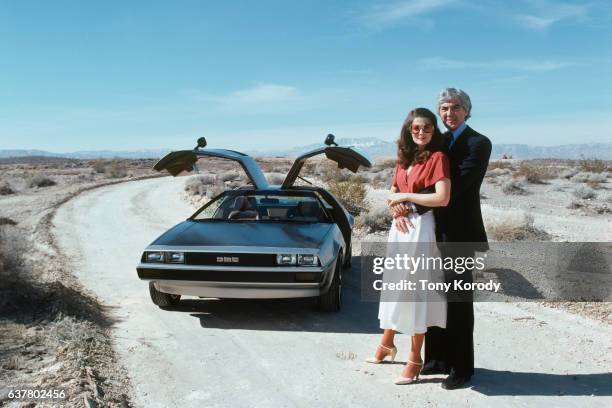 John DeLorean and his wife Cristina Ferrare with the famous DeLorean car.