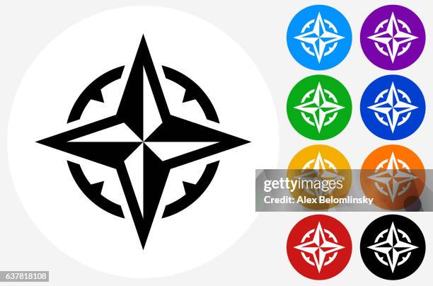 compass icon on flat color circle buttons - compass white background stock illustrations