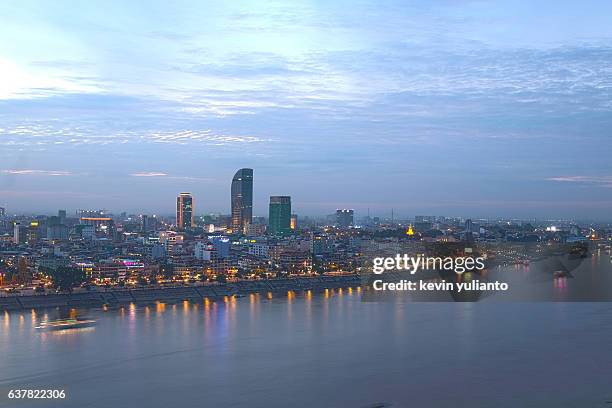 phnom penh cityscape at dusk - phnom penh stock pictures, royalty-free photos & images