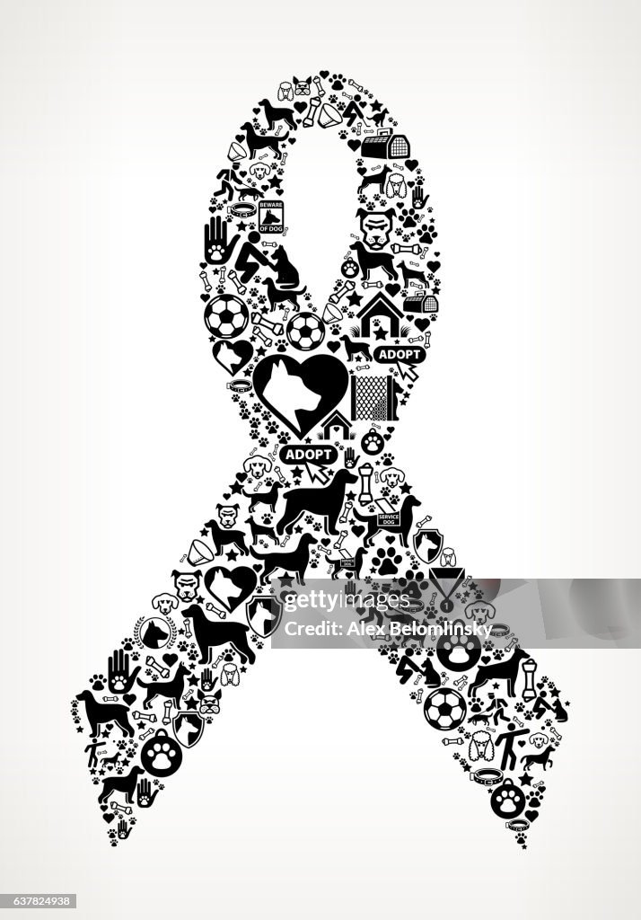 Ribbon Dog and Canine Pet Black Icon Pattern