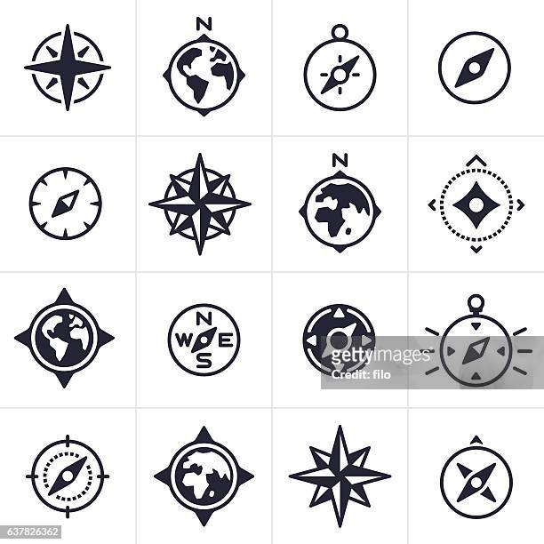 kompass- und kartennavigationssymbole und -symbole - kompass stock-grafiken, -clipart, -cartoons und -symbole