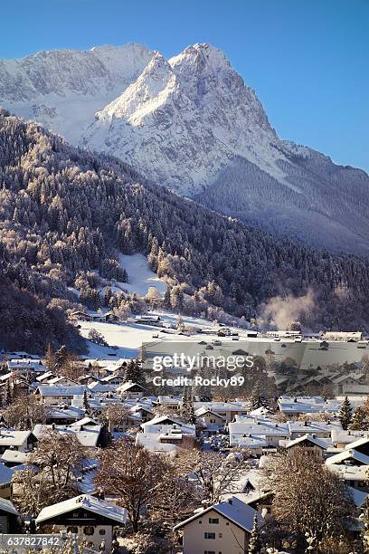 winter wonderland garmisch-partenkirchen with mountain zugspitze - upper bavaria stock pictures, royalty-free photos & images