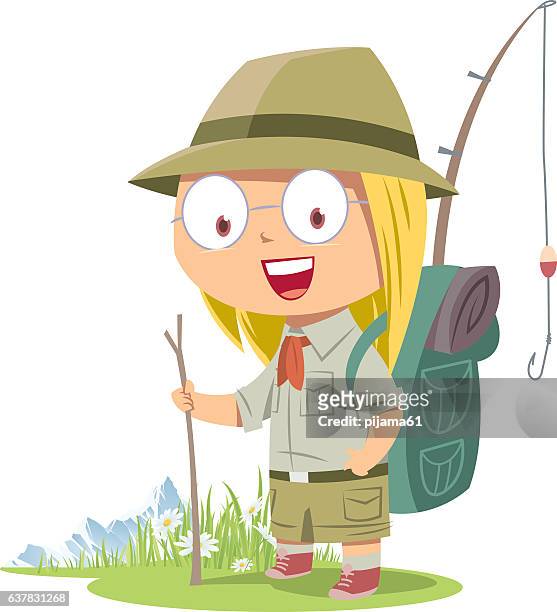 scout girl - camping kids stock illustrations
