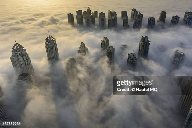 fog in dubai marina - dubai fog stock pictures, royalty-free photos & images