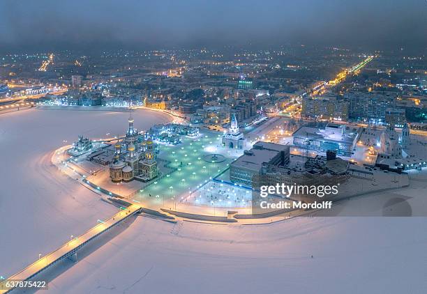 picturesque city skyline at frosty night - russia city stock pictures, royalty-free photos & images