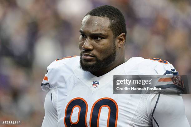 Cornelius Washington of the Chicago Bears looks on during the game against the Minnesota Vikings on January 1, 2017 at US Bank Stadium in...